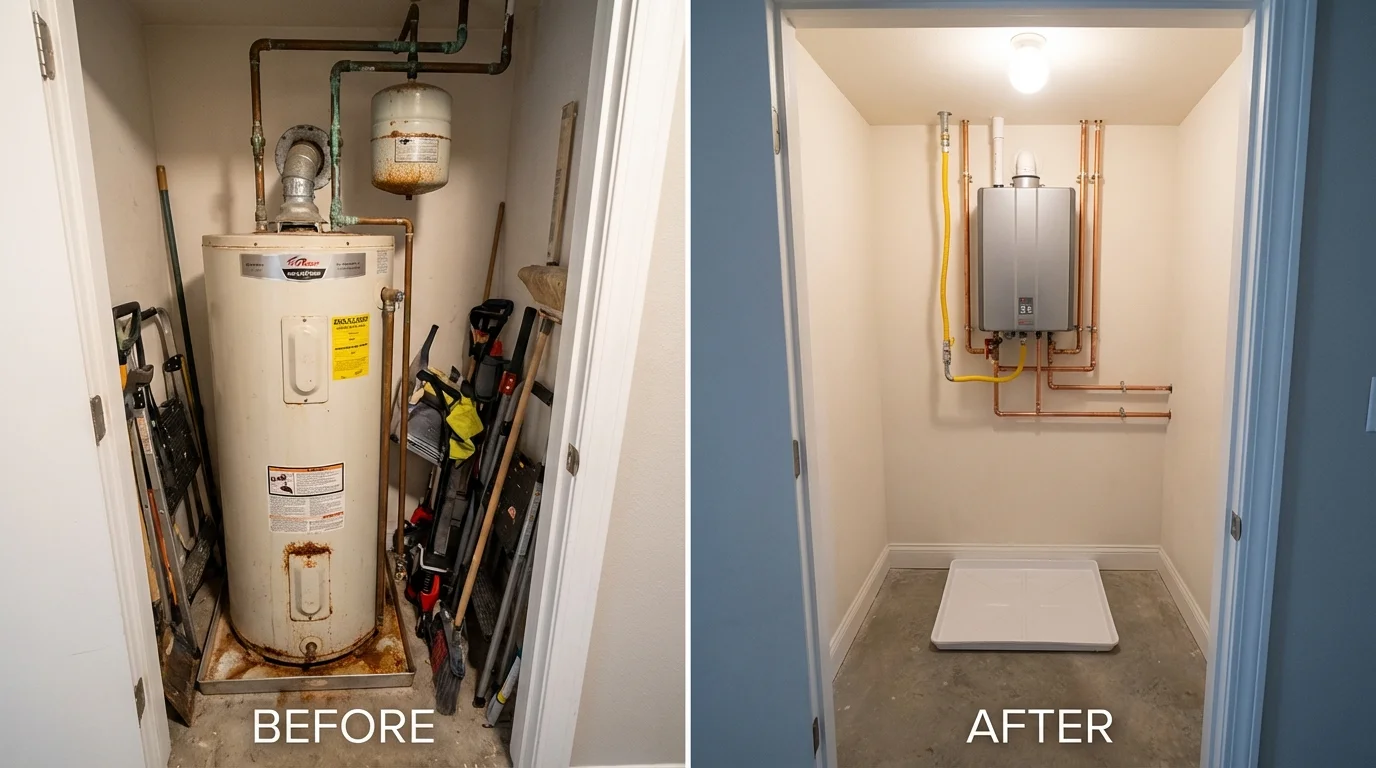 Tank water heater versus wall-mounted tankless unit comparison for Galena Park, TX homeowners