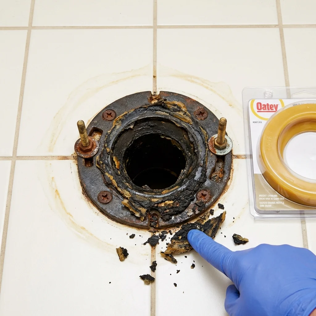 Failed wax ring showing water seepage at the base of a toilet in a Galena Park, TX home