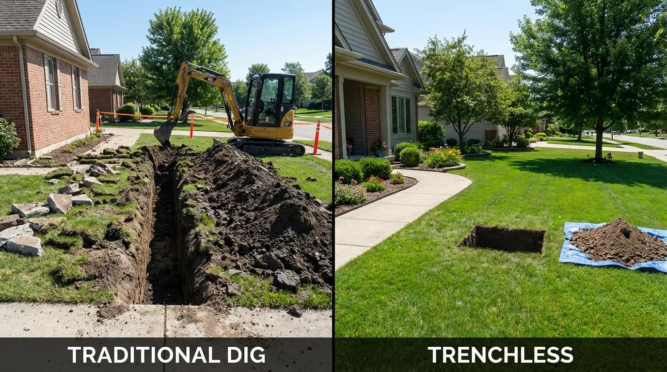 Trenchless sewer repair with minimal yard damage versus traditional excavation in Galena Park, TX
